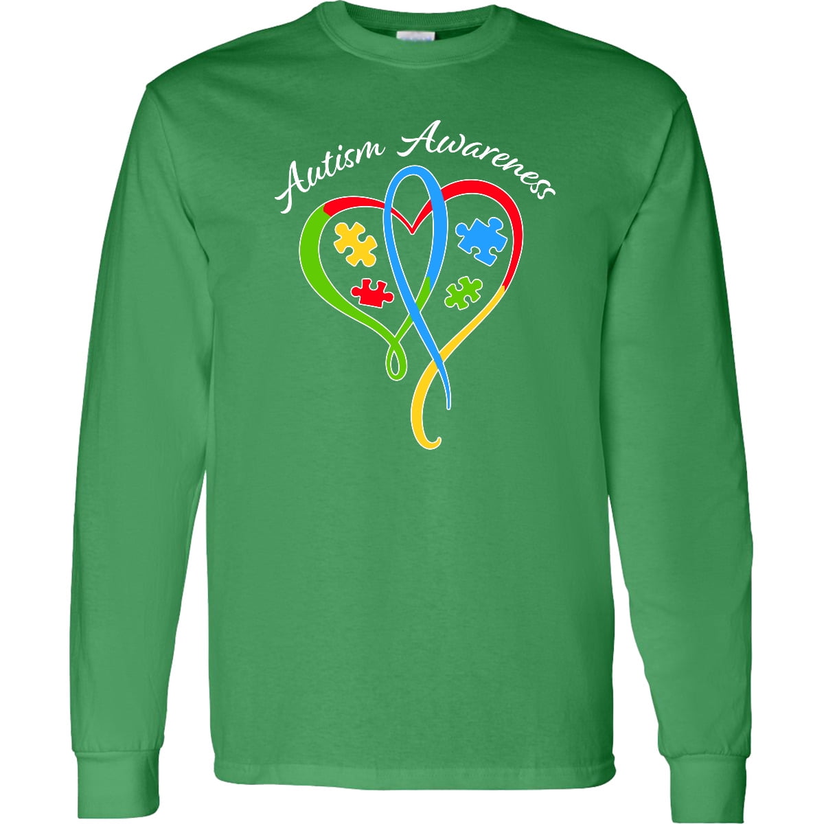 Inktastic Autism Awareness Heart Ribbon and Puzzle Pieces Long Sleeve T-Shirt