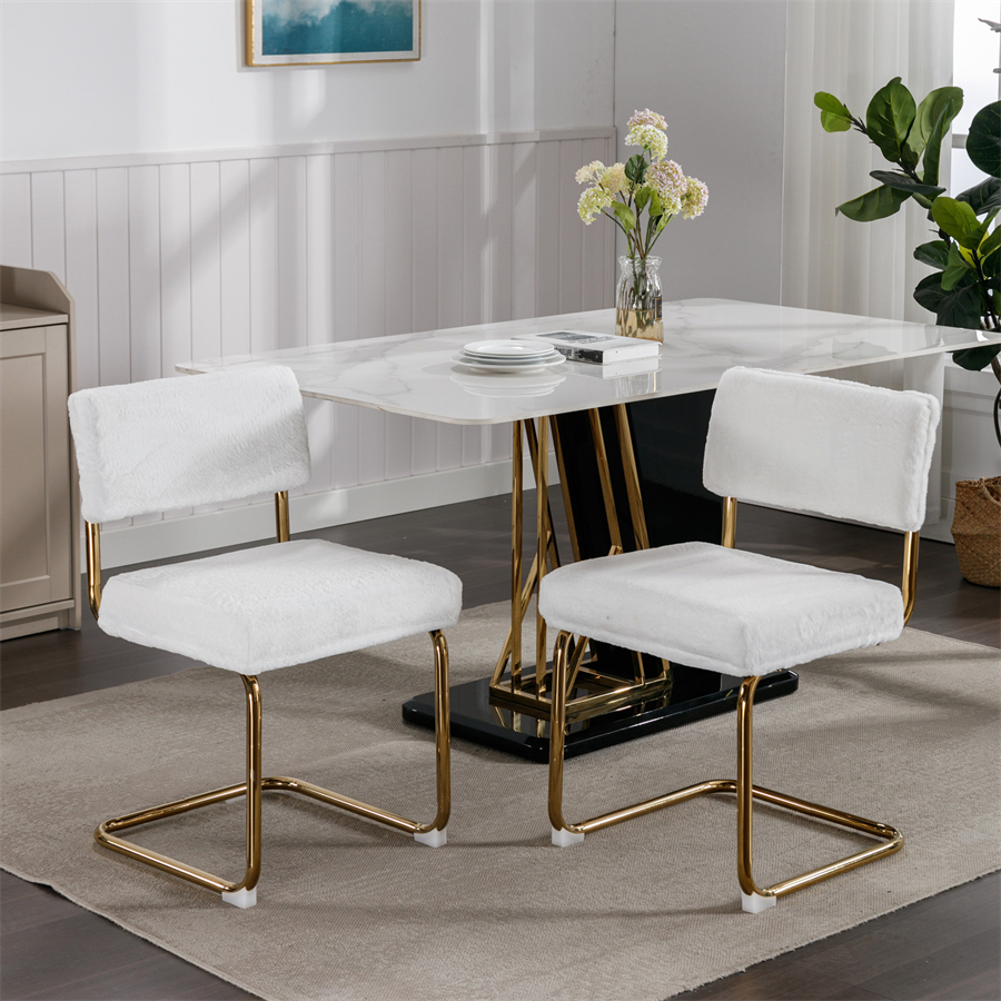 Set of 2 Modern Dining Chairs with Corduroy Fabric, Accent Armless