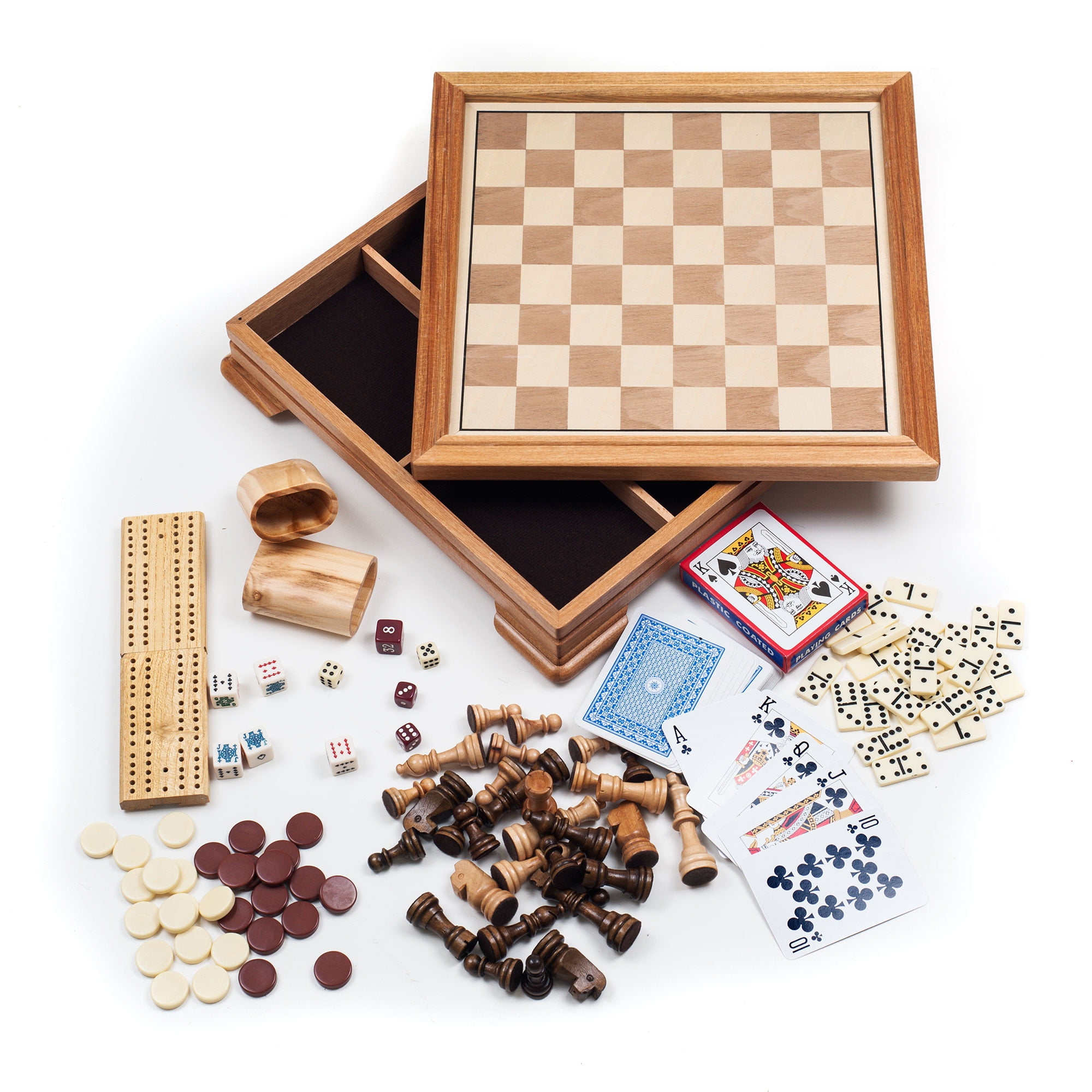 Deluxe 7-in-1 Game Set - Chess, Checkers, Backgammon, Cribbage, Dominoes,  Play Cards by Hey! Play!
