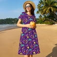 thumbnail image 4 of Defioc Retro 80s Style Pattern Womens Summer Dresses Short Sleeve Sundress 2025 Beach Vacation Dresses with Pockets -Small, 4 of 6