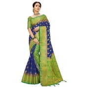 Sarees for Women Banarasi Art Silk Saree l Indian Ethnic Wedding Diwali Gift Sari with Unstitched Blouse Navy Blue