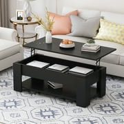 Erkang Modern Lift Top Coffee Table with Hidden Storage Shelf, Black