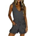 thumbnail image 5 of Womens Summer Jumpsuit V-Neck Short Sleeve Romper Playsuit Solid Color Trousers Pants One Piece Bodysuit Ladies Office Elegant Overall Gray M, 5 of 6