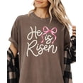 thumbnail image 5 of He Is Risen Christian Shirt for Women - Pearl Bow Easter Faith Graphic Tee Espresso Shirt Adult Small, 5 of 7