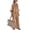 Khaki, variant on Women's 2 Piece Hooded Outfit Set,Striped Cuff 3/4 Sleeve V Neck Drawstring Hoodie Tops Pullover and Elastic Waist Wide Leg Pants,Casual Loose Linen Blend Vacation Loungewear Flowy