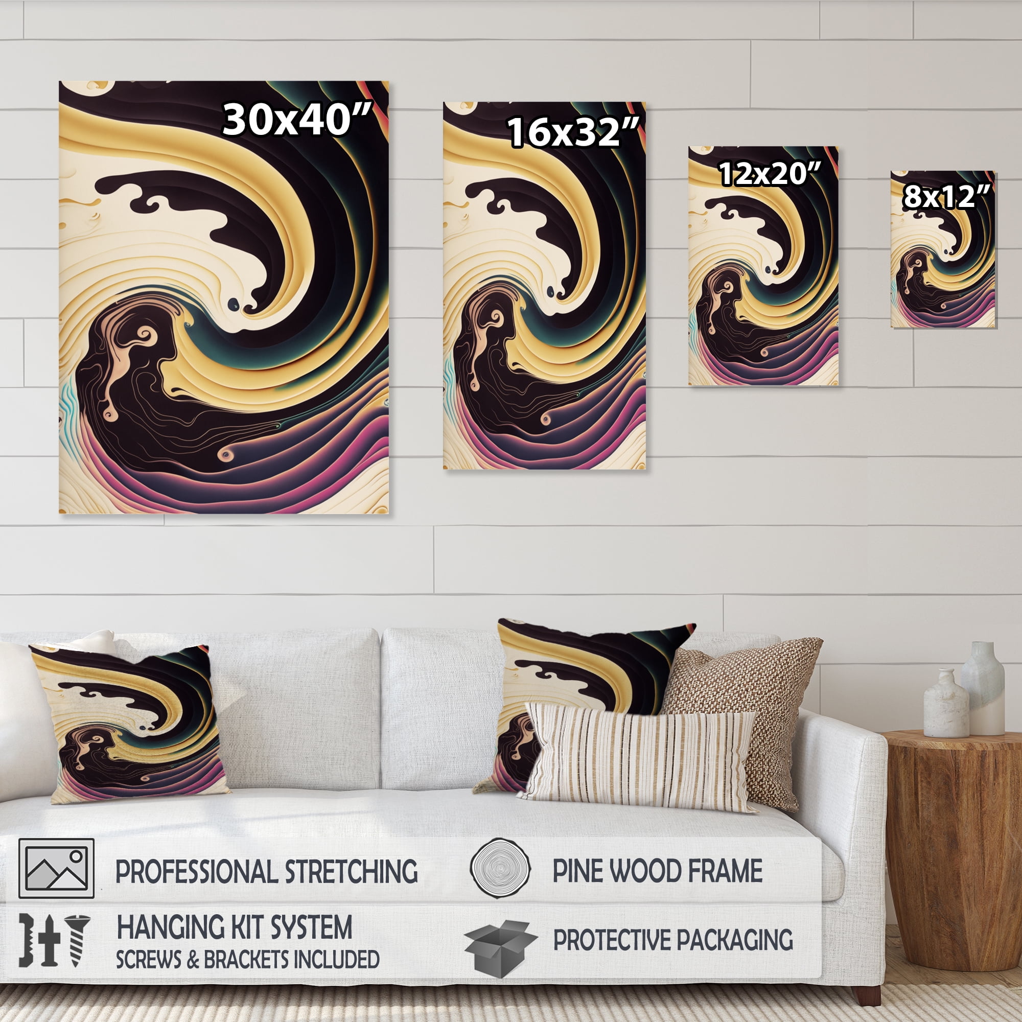 Designart Purple, Gold And Blue Swirl III Canvas Wall Art