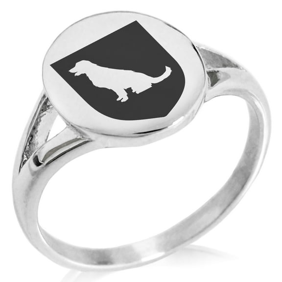 Stainless Steel Dog Loyalty Coat of Arms Shield Minimalist Oval Top Polished Statement Signet Ring