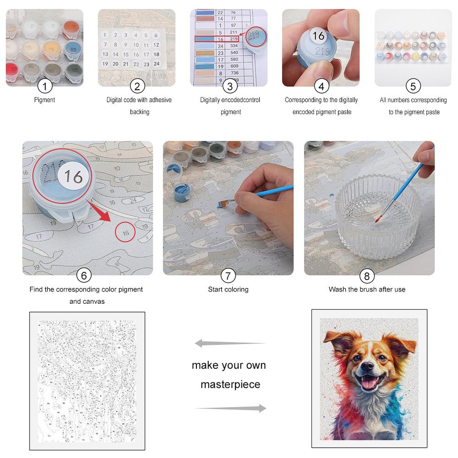 Paint By Numbers Kit for Adults Beginner - DIY Colorful Dog Portrait Splash Art Canvas Painting Kits for Adults, Frameless Paint By Number for Adults for Home Wall Decor 16x20 Inch