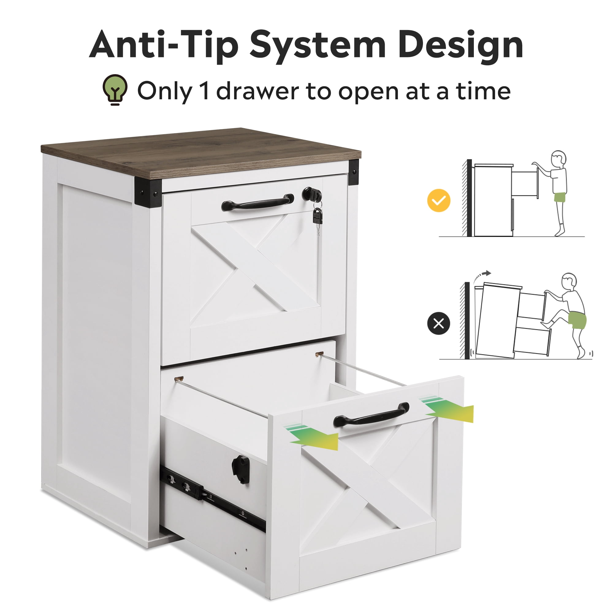 GALAXHERO 2 Drawer File Cabinet with Lock and Key, Wood Filing Cabinet for Home Office, File Cabinet Organizer, FSC-Certified Office Storage Cabinet, White