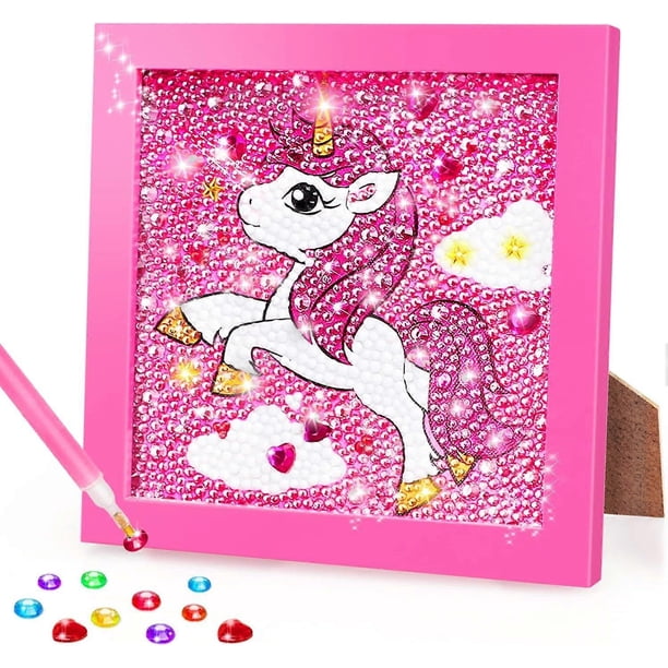 5D Diamond Set for Kids with Wooden Frame - Diamond Arts and Crafts for 6 Years 8 Years 10 Years 12 Gemstone Painting Kit Unicorn Diamond Kit