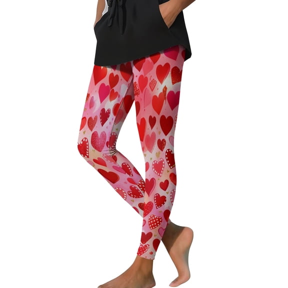 Vekome Pink Womens Leggings Plus Size Valentines High Waisted Yoga Pants Seamless Heart Lightweight Running Tights L