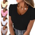 thumbnail image 3 of Blusa con mangas abullonadas para mujer Nikou Top de verano Cuello en V, 3 of 6
