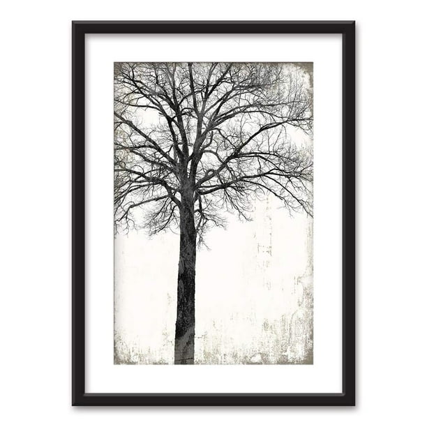 Wall26 Framed Wall Art Tree in Black White on Vintage Background