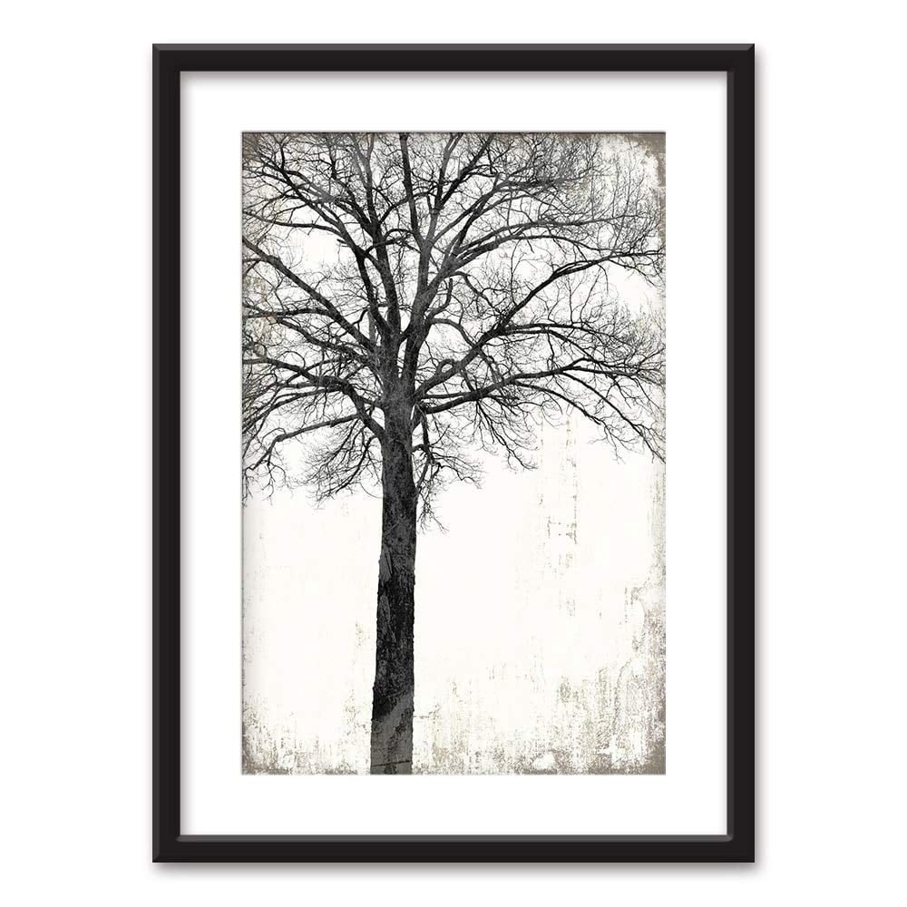Wall26 Framed Wall Art - Tree in Black White on Vintage Background ...