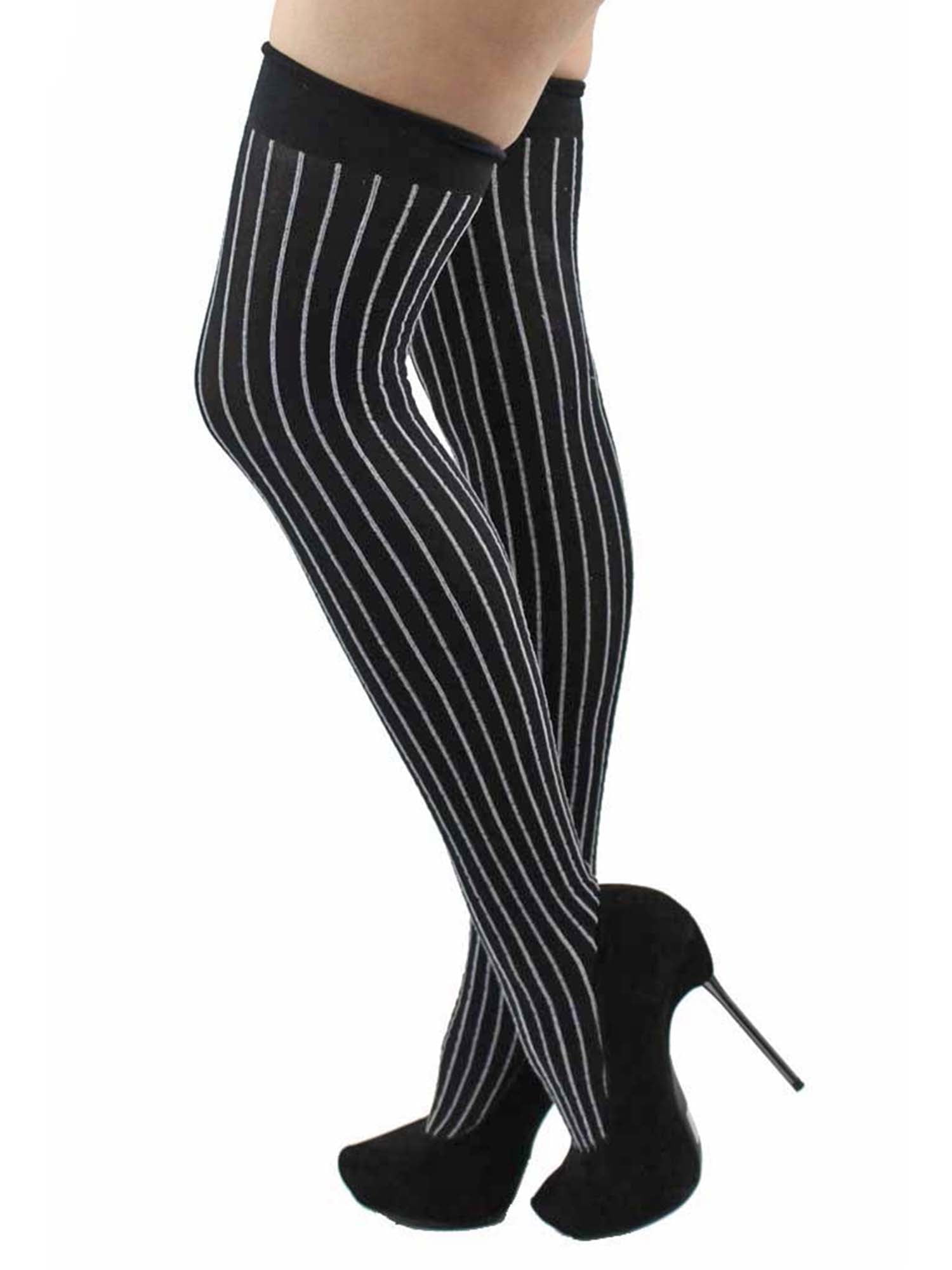 Gray Pinstripe Thigh High Stockings 