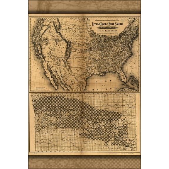 24"x36" Gallery Poster, Maps of Little Rock and Fort Smith Railroad 1873