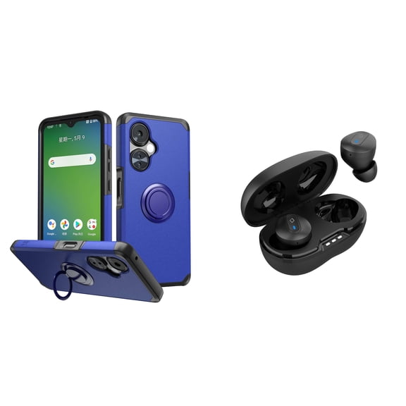 BEMZ Stand Holder (Dark Blue) Phone Case for OnePlus Nord N30 5G with Noise-Cancelling Wireless Earbuds with Charging Case