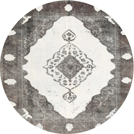 Ahgly Company Indoor Round Contemporary Dark White Beige Abstract Area Rugs, 4' Round