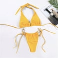 thumbnail image 6 of Plus size Swimsuits Women Solid Push Up High Cut Lace Up Halter Bikini Set Two Piece Swimsuit Yellow 10(XL), 6 of 9