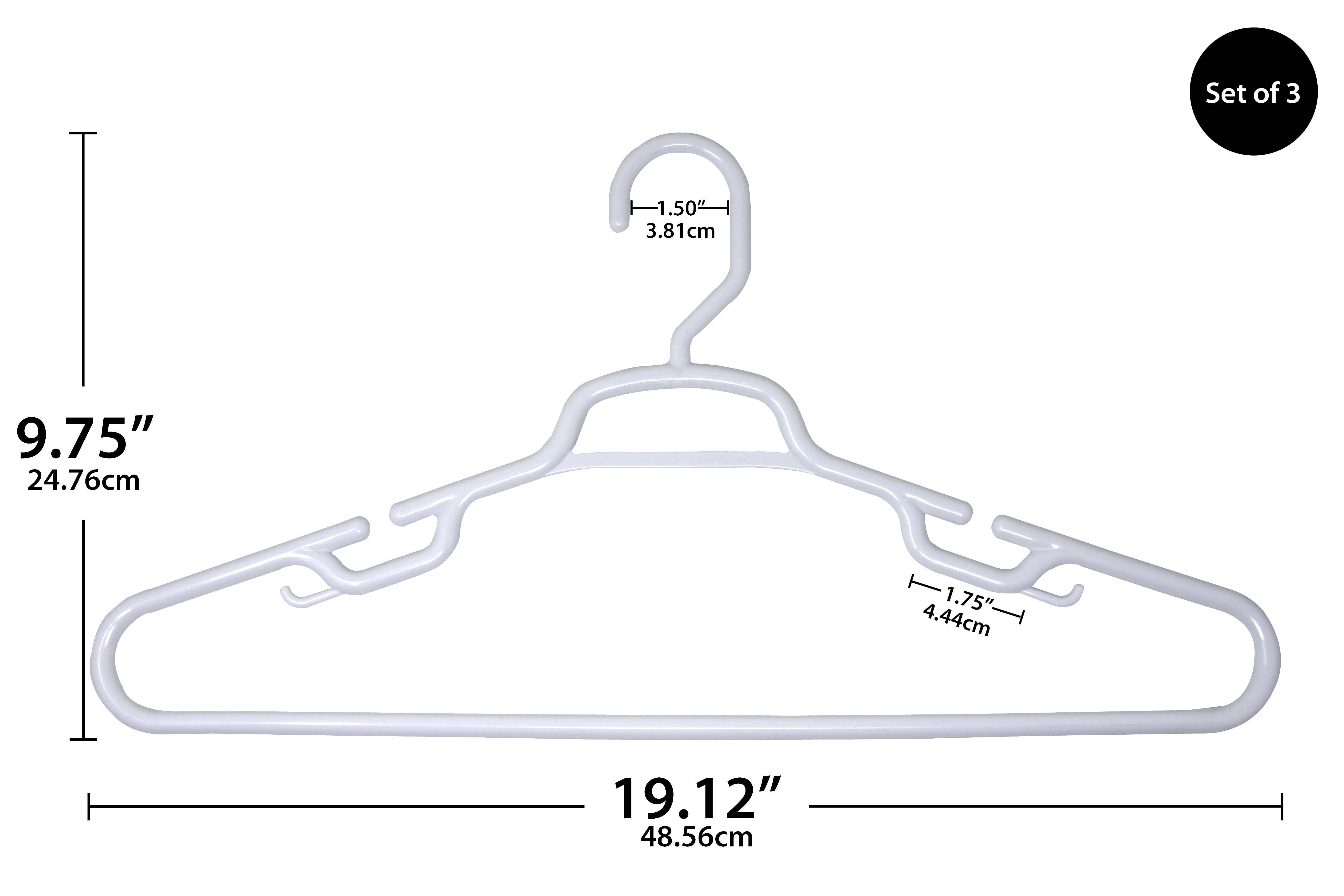 Homz 9-1/4 in. H X 1/4 in. W X 17 in. L Plastic White Heavy Duty Clothes  Hangers 3 pk in 2023
