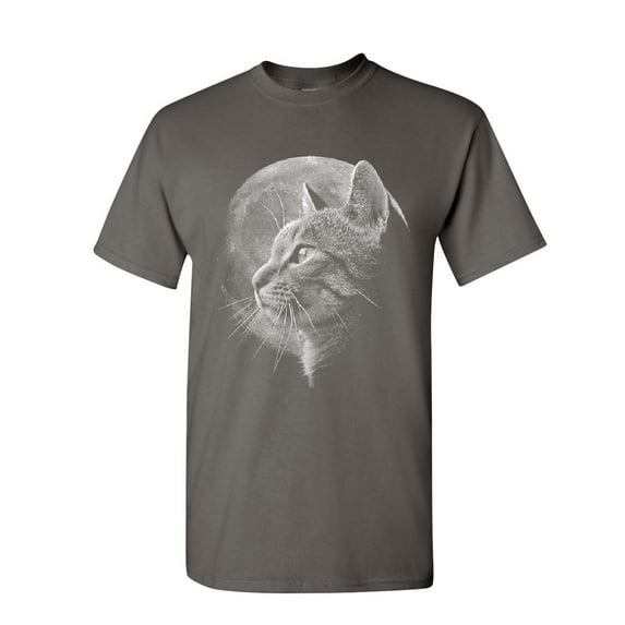 Tee Hunt A Cat at Night T-Shirt Space Cat Lovers Moon Kitty Meow Purr Mens Shirt, Charcoal, 5X-Large