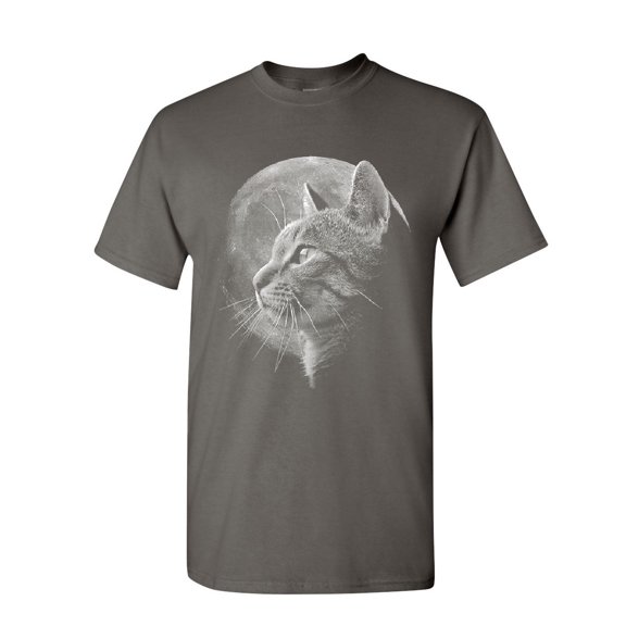 Tee Hunt A Cat at Night T-Shirt Space Cat Lovers Moon Kitty Meow Purr Mens Shirt, Charcoal, XX-Large