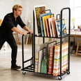 thumbnail image 4 of YOHKOH Cardboard Organizer Cart, 2-Tier Adjustable Rolling Rack on Locking Wheels, Heavy-Duty Packing Station, Canvas & Paint Drying Rack for Home, Office & Studio, 4 of 8