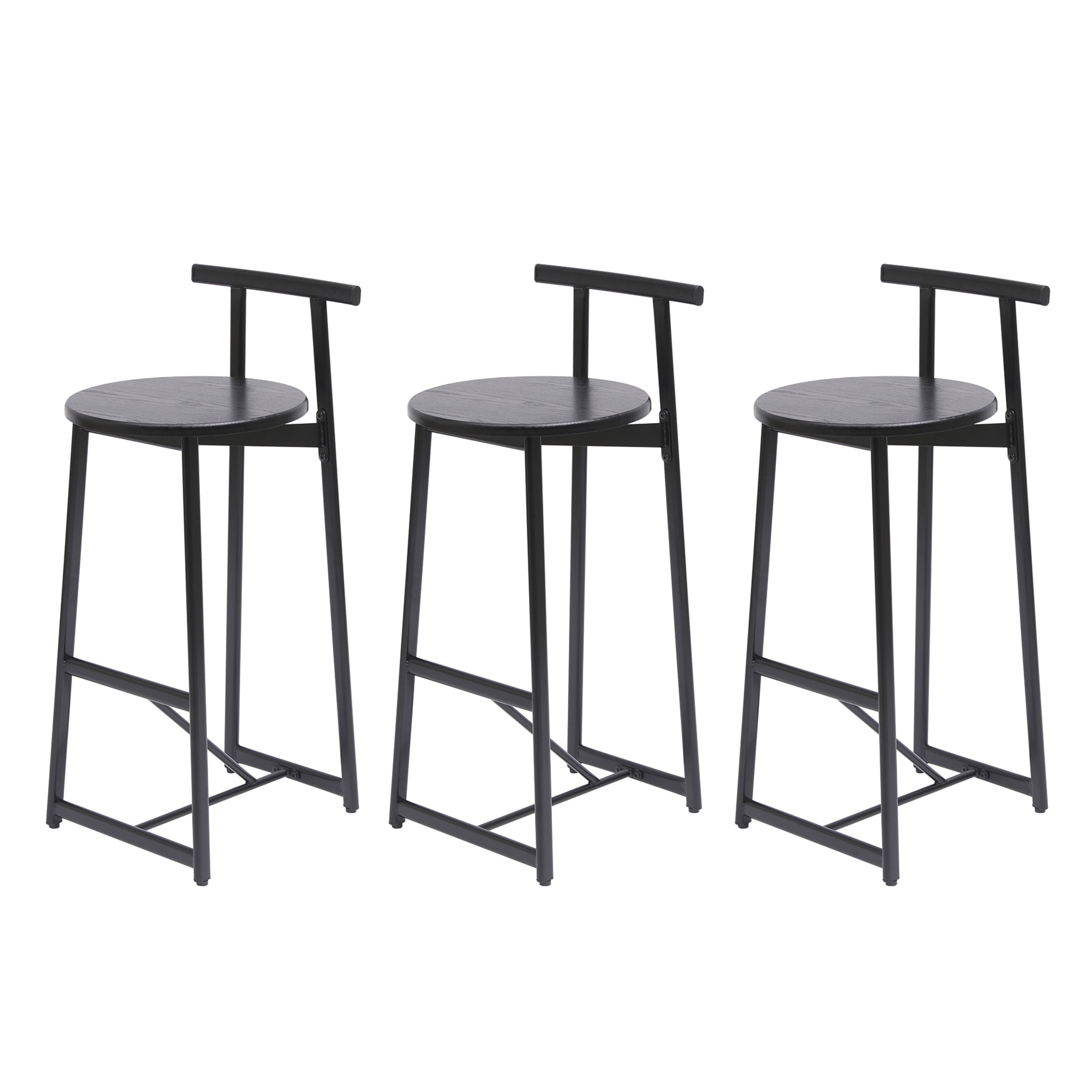 Noble House 34.25" Counter Height Bar Stools Set of 3 with Backrest & Footrest, Metal Frame, Black