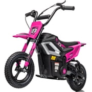 Hikiddo 24V Electric Dirt Bike, 250W Kids Ride on Toys for Kids 6-12, w/Rear Suspension and Bluetooth - Hot Pink