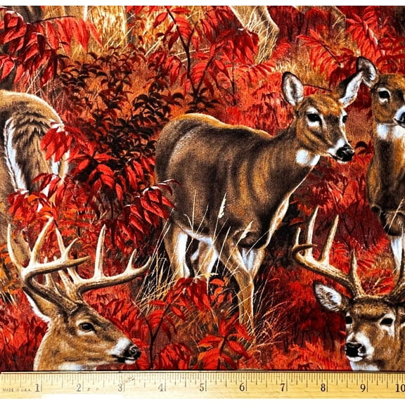 1 Yard - Wild Deer Autumn Scenic Rosemary Millette Cotton Fabric (Great for Quilting, Sewing, Craft Projects, Throw Pillows & More) 1 Yard X 44" Wide