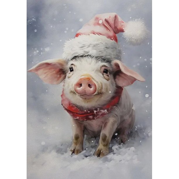 Lindos carteles e impresiones de animales de Navidad con sombrero de Papá Noel, perro, gato, zorro, conejo, decoración de Festival de invierno, arte de lienzo, pintura de pared de Navidad