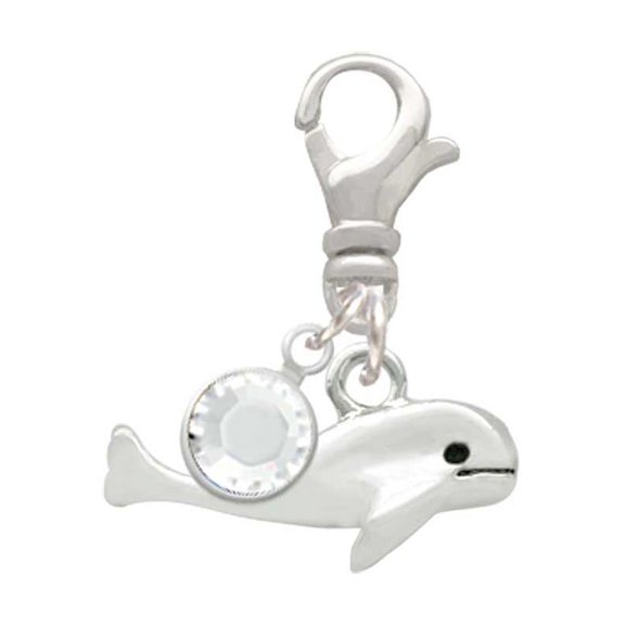 Delight Jewelry Silvertone Whale - Silvertone Clip on Charm with Clear Crystal Drop
