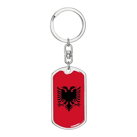 Albania Flag Keychain Dog Tag Stainless Steel or 18k Gold