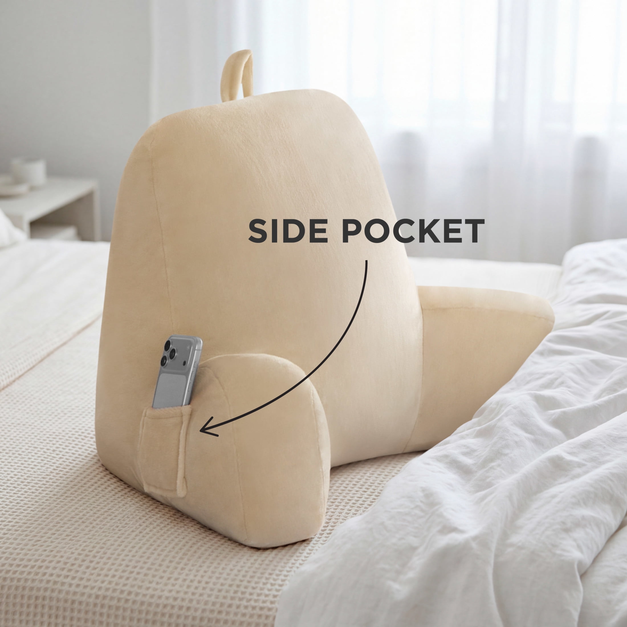 The Sheet Lab Plush Backrest Pillow, Beige, 29" x 24.5" x 10.5"
