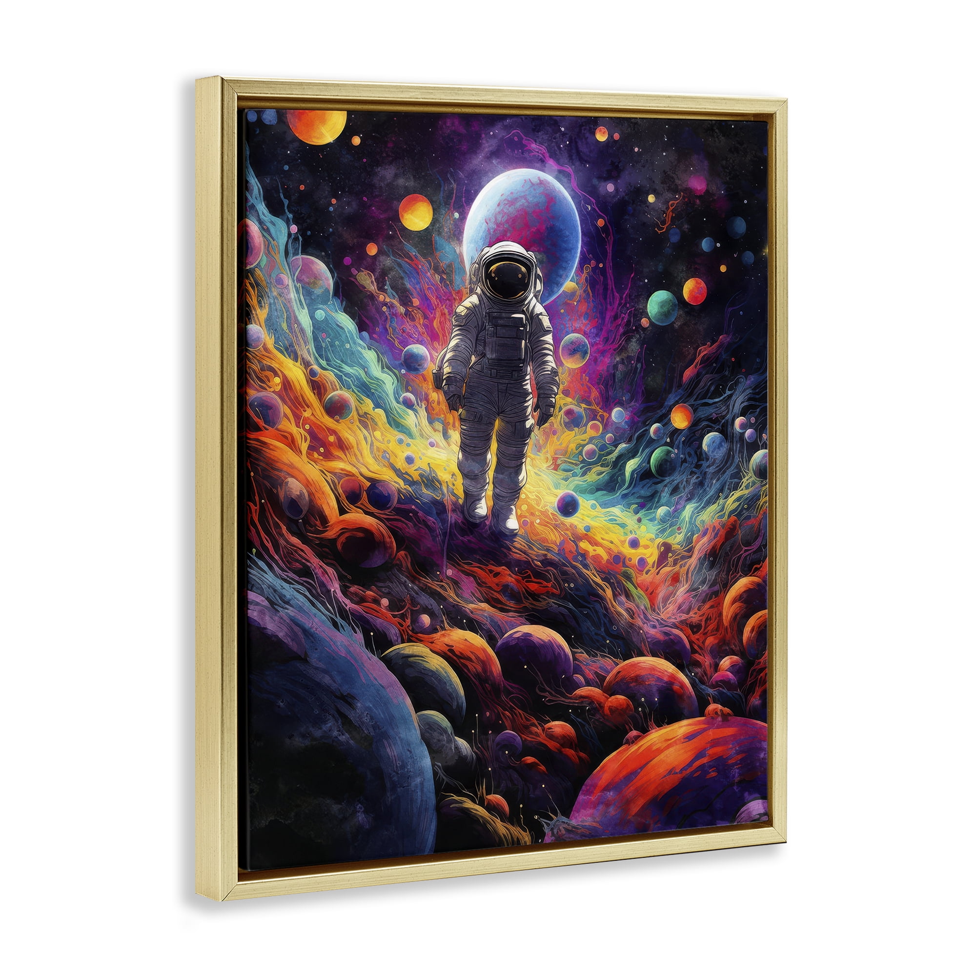 Stupell Industries Stepping on Space Terrain Astrology & Stars Painting Gold Floater Framed Canvas Art Print Wall Art, 25 x 31