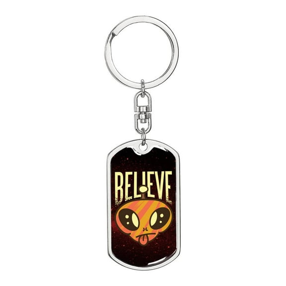 Believe Stainless Steel or 18k Gold Premium Swivel Dog Tag Keychain