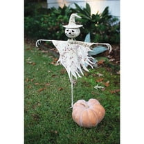 RUSTIC WHITE METAL SCARECROW YARD STAKE