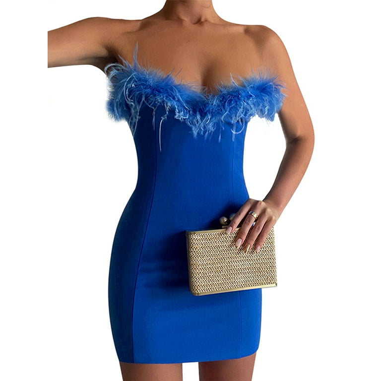 Bodycon dress with fur trim hotsell