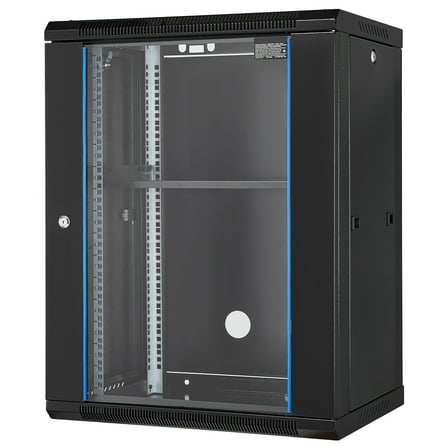 SKYSHALO 15U Wall-Mounted Server Cabinet, Supports up to 500 lbs, Features Lockable Tempered Glass Door and Caster Wheels, Made of Q235 Carbon Steel, Ideal for IT and A/V Equipment