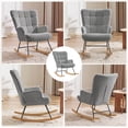 thumbnail image 4 of Furniliving Teddy Rocking Chair, Upholstered Nursery Glider with High Back & Padded Seat, Solid Wood Base Modern Armchair for Living Room Bedroom,Gray, 4 of 11