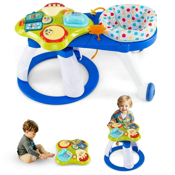 OLAKIDS 3 in 1 Walk Around Baby Activity Center, Baby Walker with Play Table, Wheels, Detachable Seat Cushion, 3 Adjustable Heights, Learning Toys for Boys Girls Aged 6-36 Months
