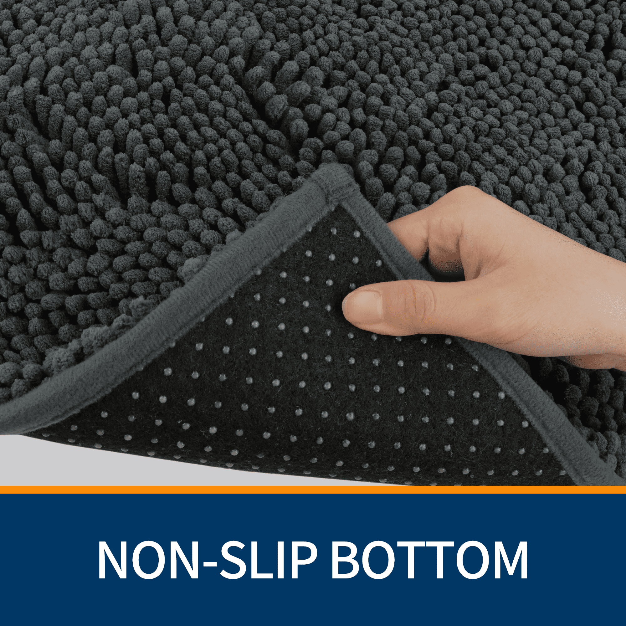 Wozola Chenille Bathroom Rug, Dark Gray Ultra Soft Absorbent Bath Mat, Non-Slip Machine Washable Shower Floor Rug for Bathroom, Tub & Entryway, 20"x32"