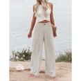 thumbnail image 3 of PUWEI Women's Cotton Linen Casual Pants Button up High Waist Wide Leg Trousers with Pockets, 3 of 7