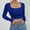 04# Royal Blue, variant on Women's Square Neck Long Sleeve Ribbed Slim Fitted Casual Basic Crop Top Red M
