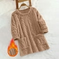 thumbnail image 2 of Women's Fleece Sherpa Tops Long Sleeve Fuzzy Warm Tunic Tops with 2 Pockets Lounge Loose Home Pajamas Winter Outfits (XL, Brown), 2 of 7