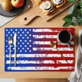thumbnail image 2 of Red Blue Placemats Set of 8, Ombre Stars Stripes Rustic US Flag Blood Placemats for Dining Table, Place Mats for Kitchen Tabletop, Waterproof Wipeable Dining Table Mats Set, 2 of 9