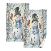 joogoo 2 PCs Hand Towels Sets Christmas Snowman with Cardinal Cotton Face Towel Bathroom Decorative