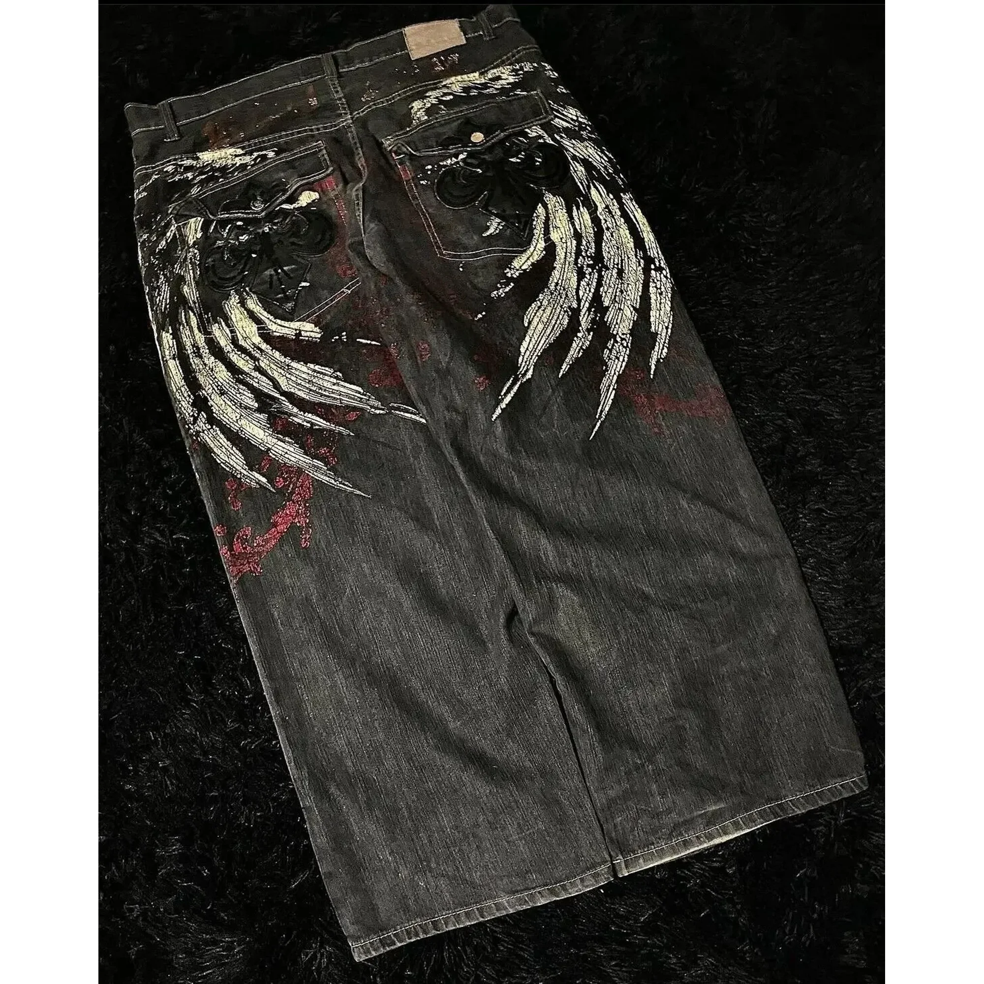 Retro southpole jeans skull watermark loose jeans men women y2k