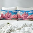 thumbnail image 3 of Erosebridal Pink Cherry Blossoms Comforter Cover Queen, Fairy Castle Bedding Queen Size, Cute Cartoon Decor, 3 Pieces（No Comforter）, 3 of 6