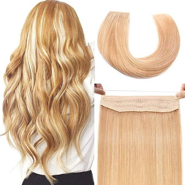 ZHAOCHENG Extensiones de cabello humano, una pieza de cabello con línea de pescado invisible, natural con línea transparente, color piano, rubio claro a rubio playa P16-613, 60 g, 16 pulgadas